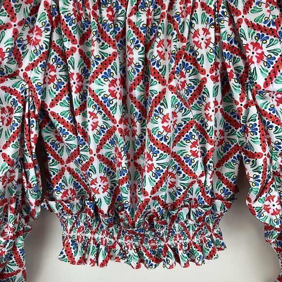Caroline Constas Lorena Blouse Floral Tile Multi Colored, Off Shoulder, *Flaws* - Picture 13 of 16